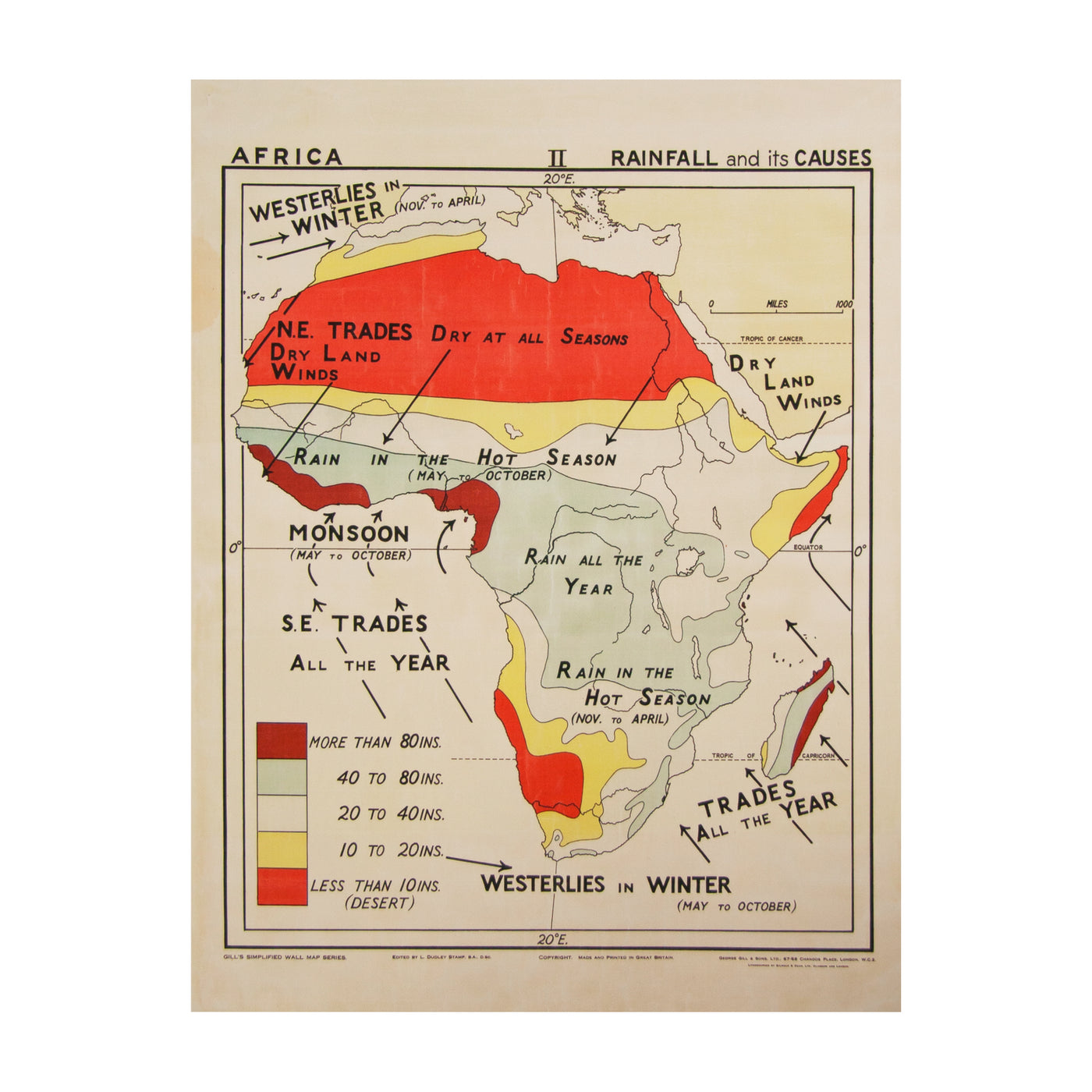 Vintage Africa Map (large | rainfall) by Safari Fusion www.safarifusion.com.au